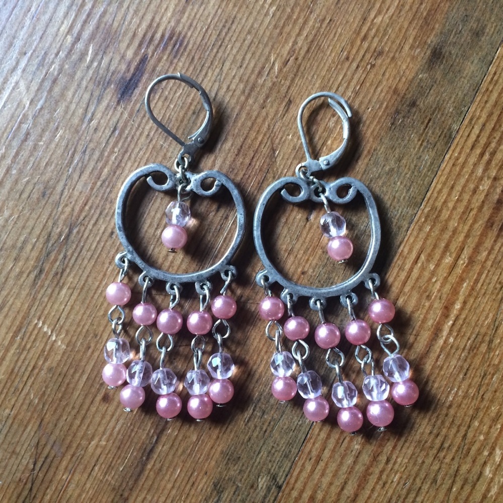 Drop earrings pink beaded!
